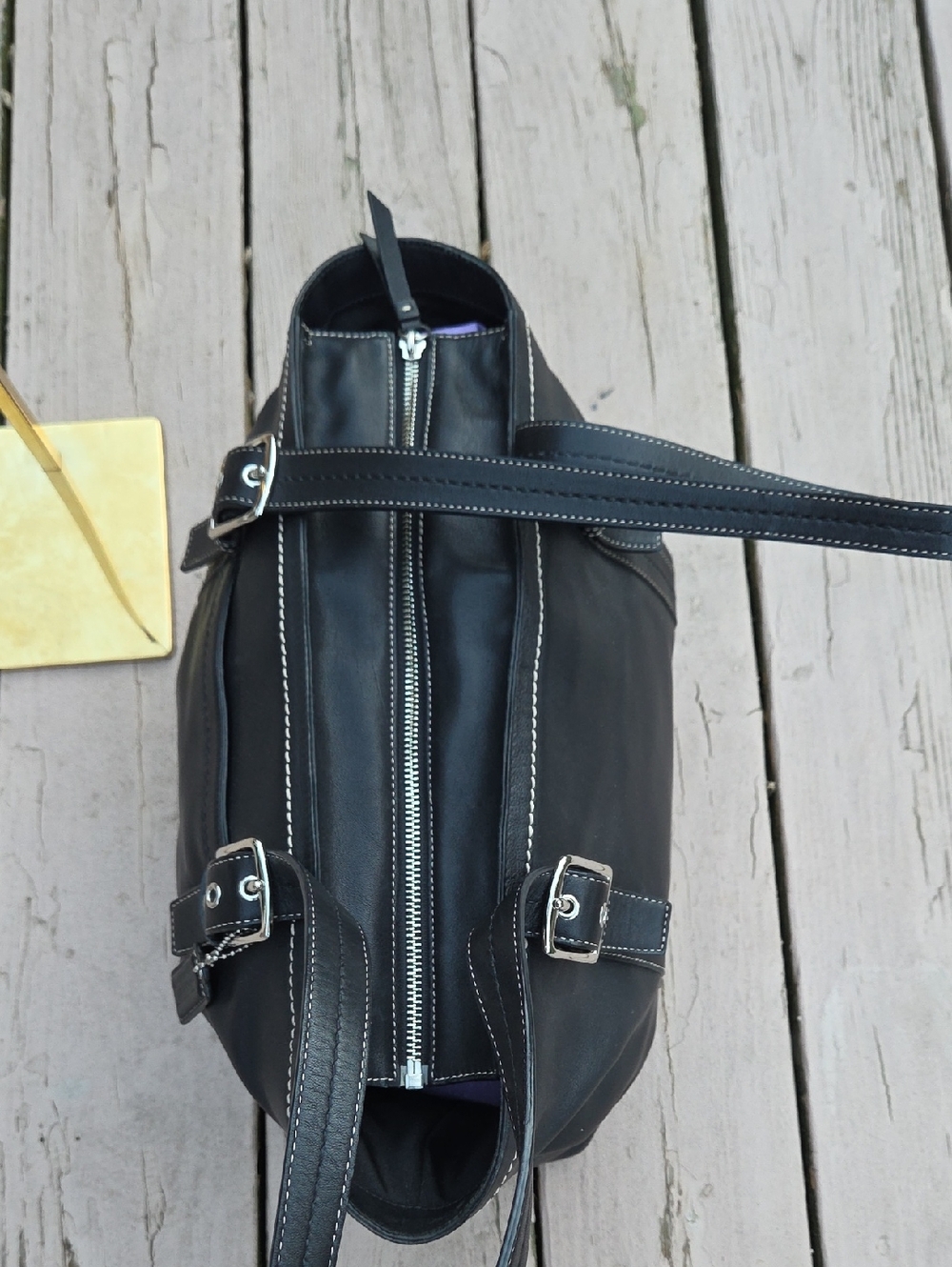 Coach Y2k 2008 F12609 Black Leather Tote Bag with Contrast Stitching - Picture 14 of 16